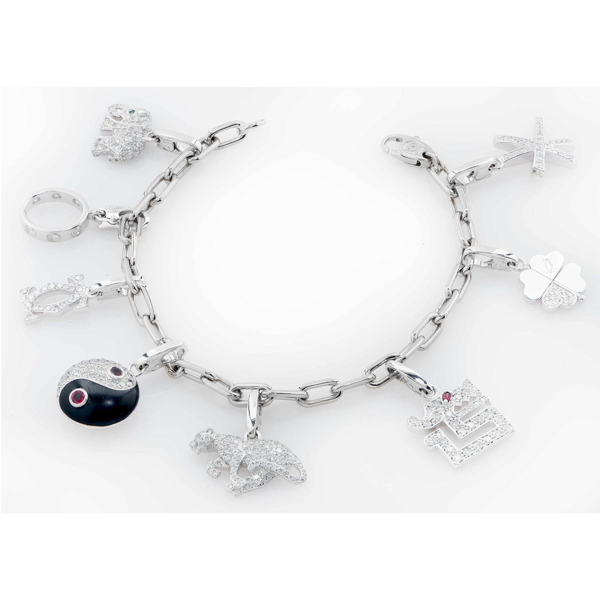 Cartier Charm Bracelet in 18 Karat White Gold With 8 Charms
