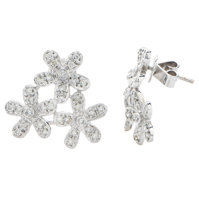 Flower Motif Diamond Earrings in 18 Karat White Gold