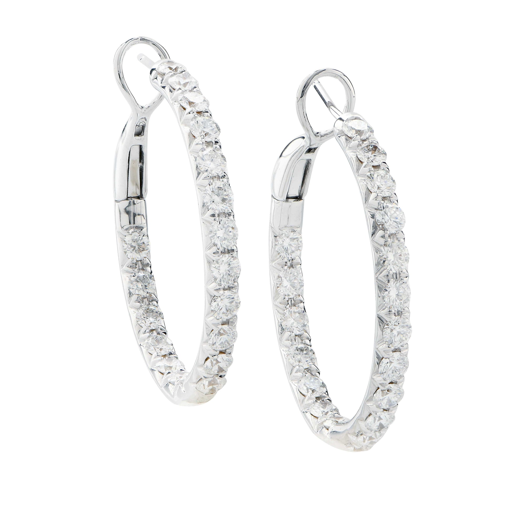 2.64 Carat Diamond Hoop Earrings in 18 Karat White Gold