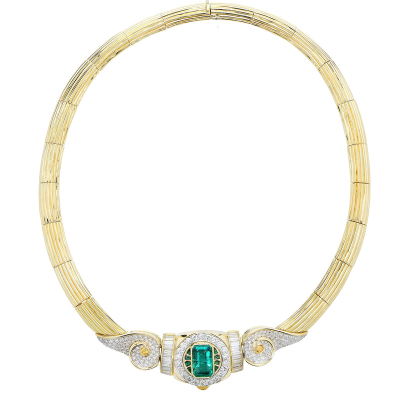 AGL Graded 4.4 Carat Colombian Emerald and Diamond Necklace