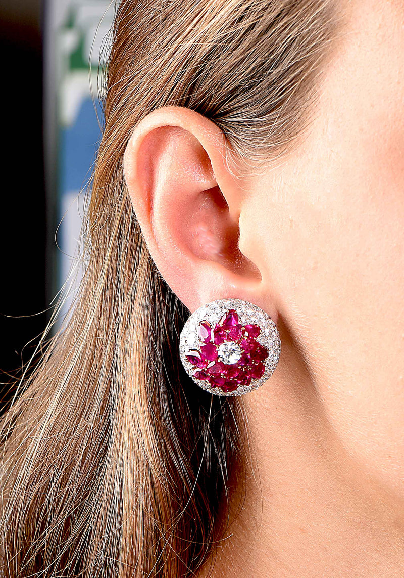 Burmese Ruby and Diamond Earrings