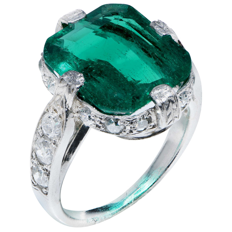 3.95 Carat Untreated Colombian Emerald Diamond Platinum Ring