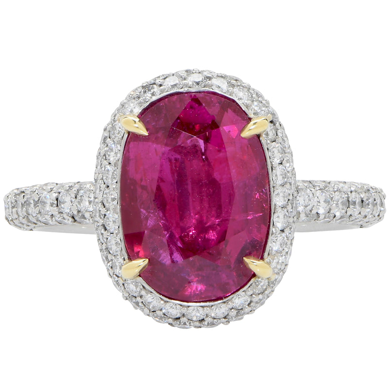 3.70 Carat AGL No Heat Burma Ruby set in Platinum Diamond Ring