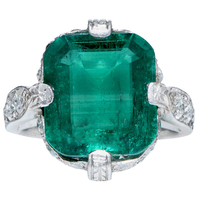 3.95 Carat Untreated Colombian Emerald Diamond Platinum Ring