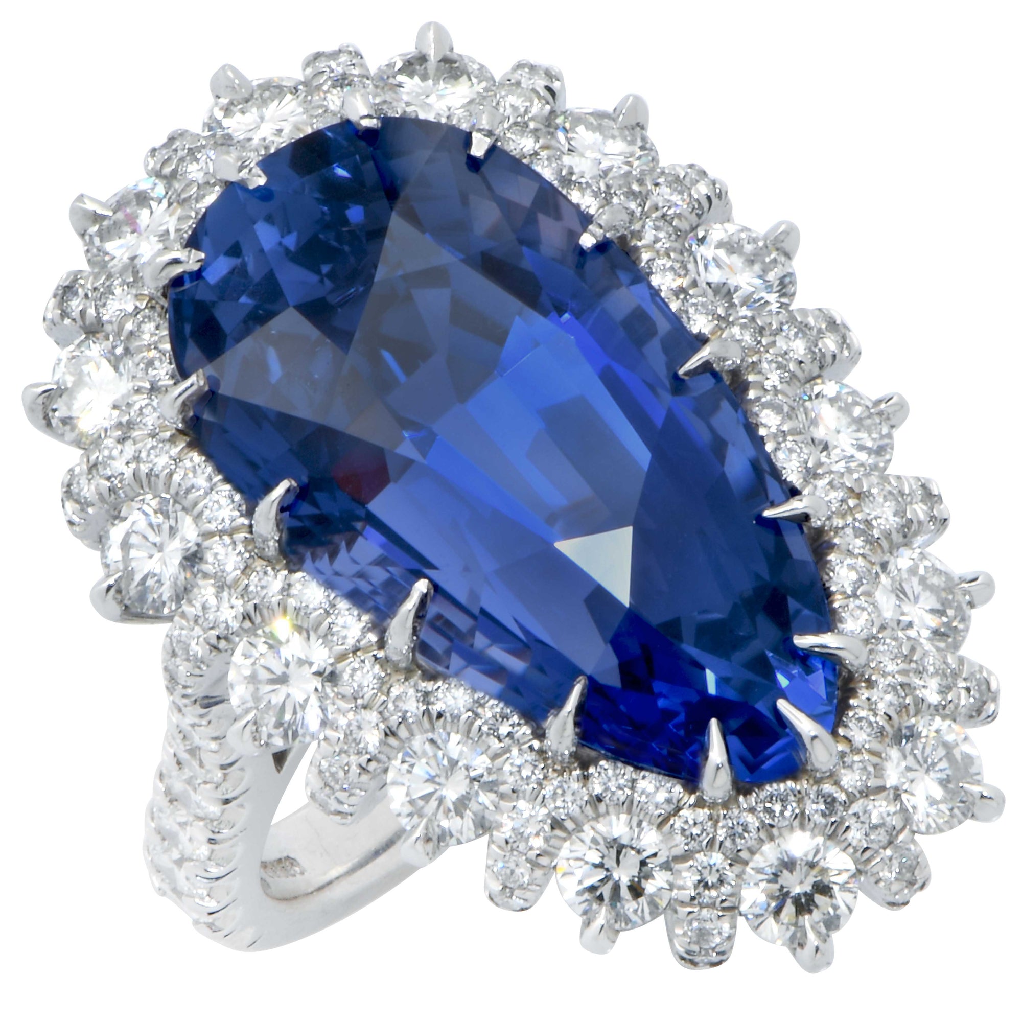 19 Carat AGL Graded Pear Shaped Sapphire and Diamond Ring