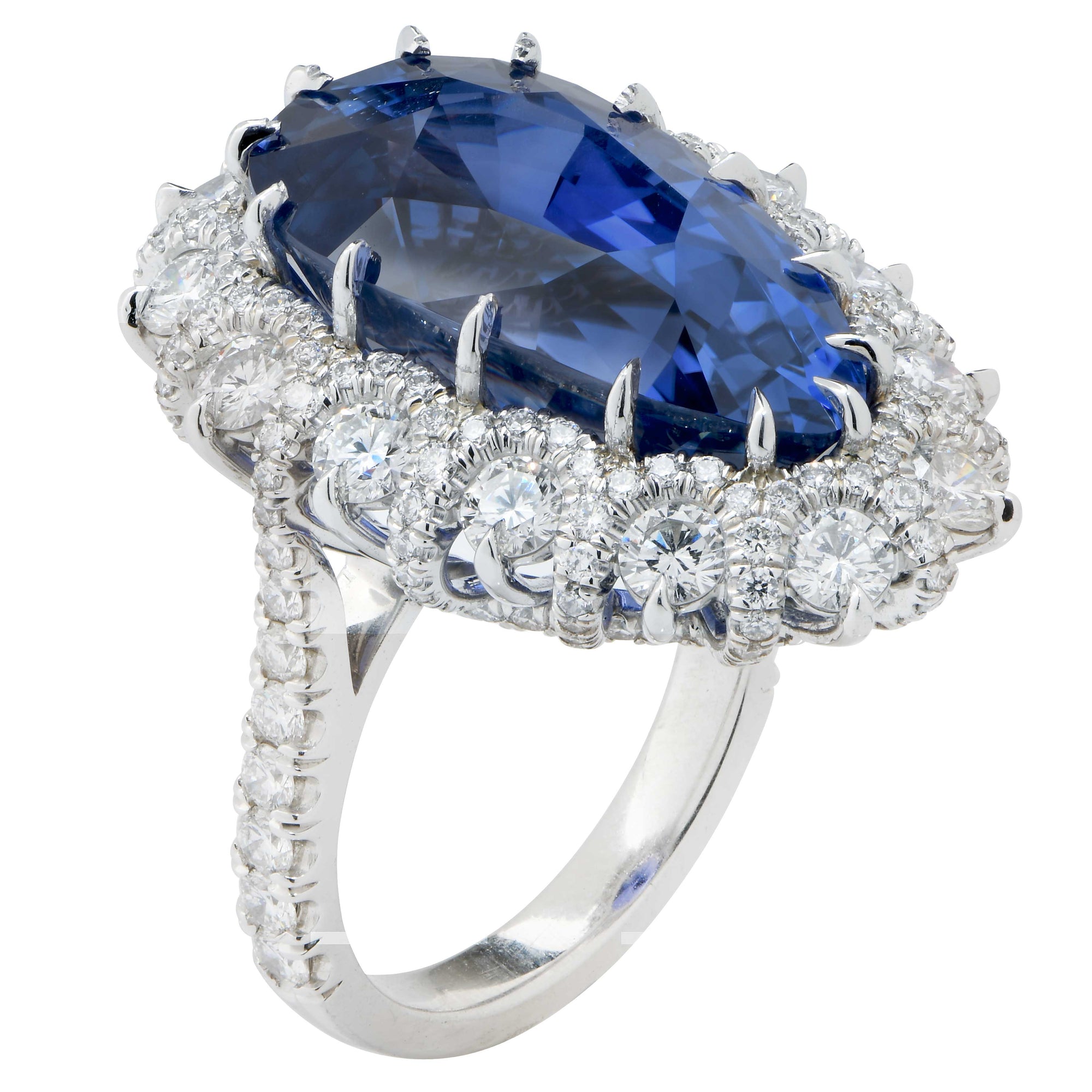 19 Carat AGL Graded Pear Shaped Sapphire and Diamond Ring