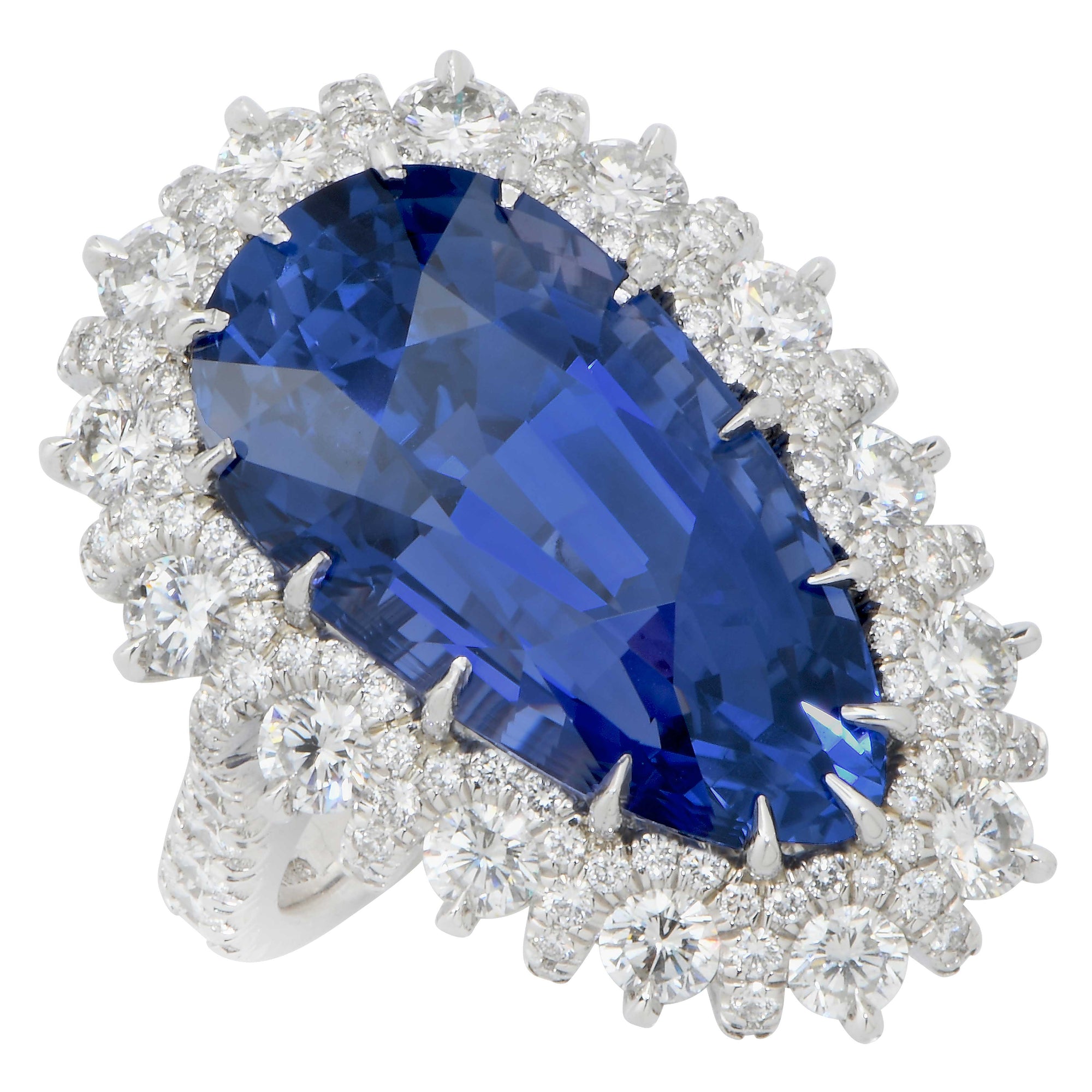 19 Carat AGL Graded Pear Shaped Sapphire and Diamond Ring