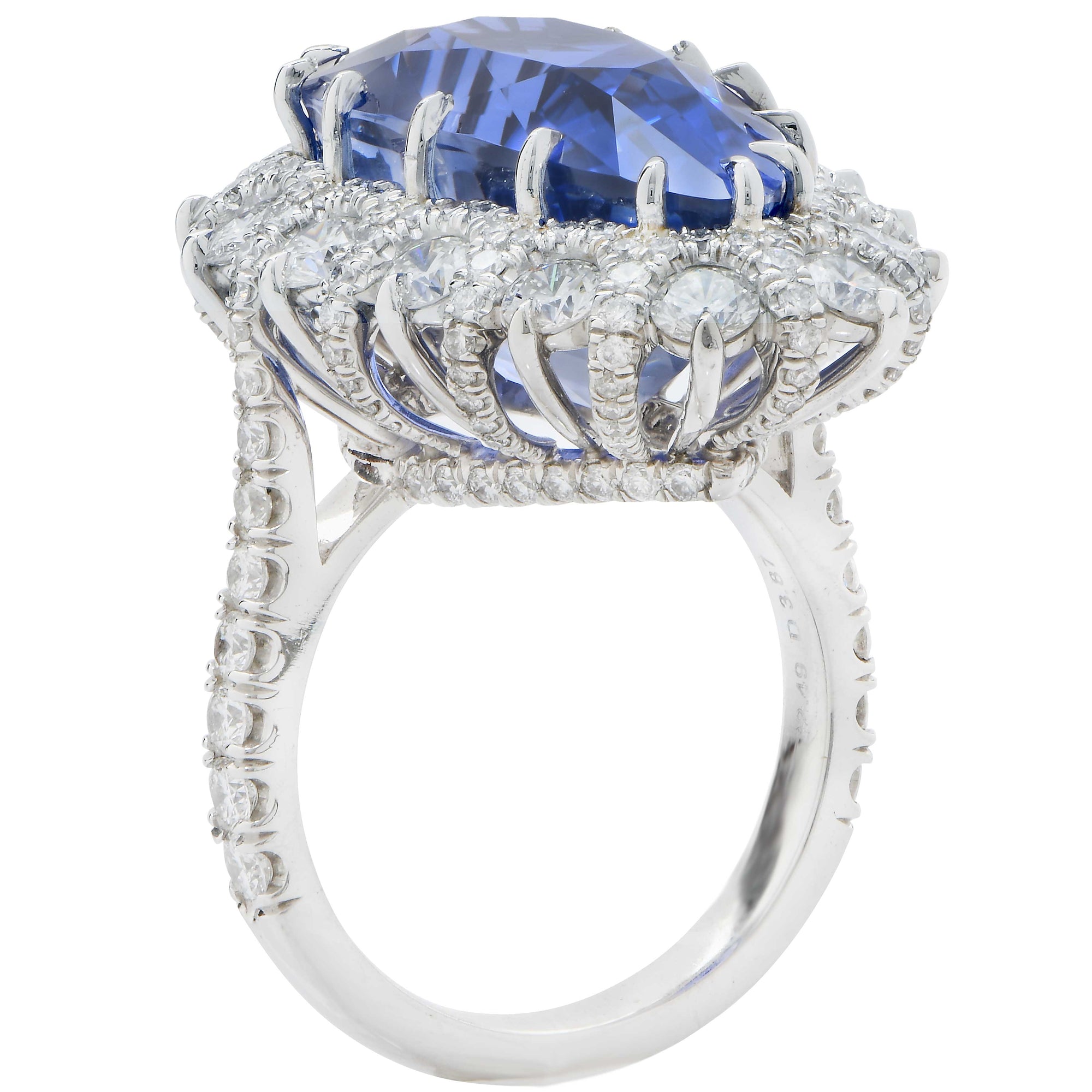 19 Carat AGL Graded Pear Shaped Sapphire and Diamond Ring