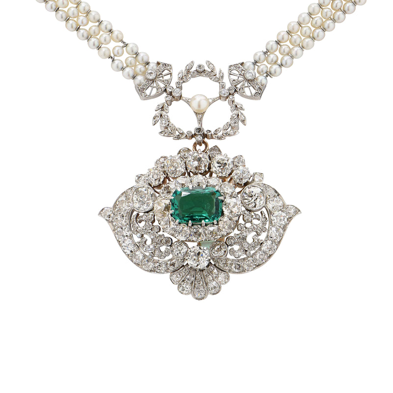 Exceptional Tiffany & Co., circa 1880 Emerald Diamond Pearl Necklace