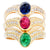 Triple Row Ruby Emerald Sapphire Diamond 18 Karat Yellow Gold Ring