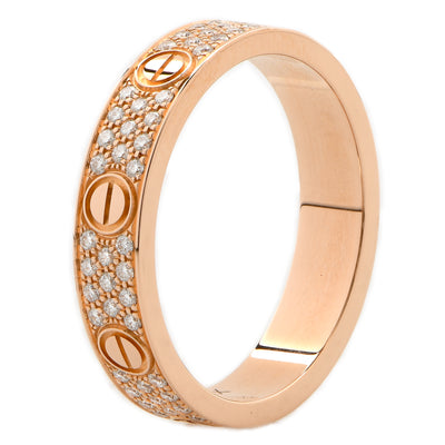Cartier LOVE Ring, Small Model – 18K Rose Gold with Pavé Diamonds, Size 51
