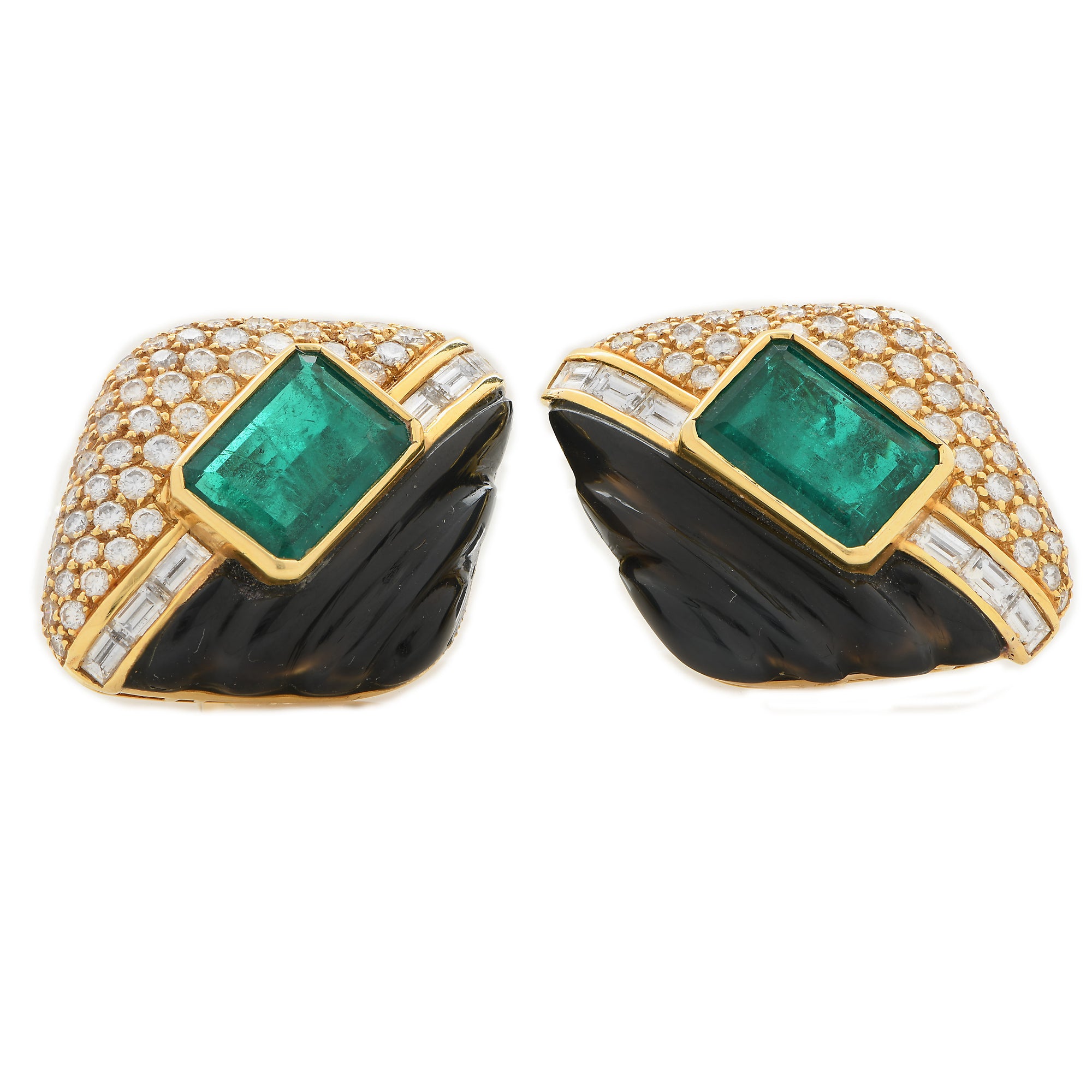 8 Carat GIA Graded Natural Colombian Emerald Earrings with Diamonds and Onyx