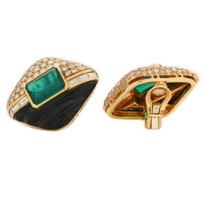 8 Carat GIA Graded Natural Colombian Emerald Earrings with Diamonds and Onyx
