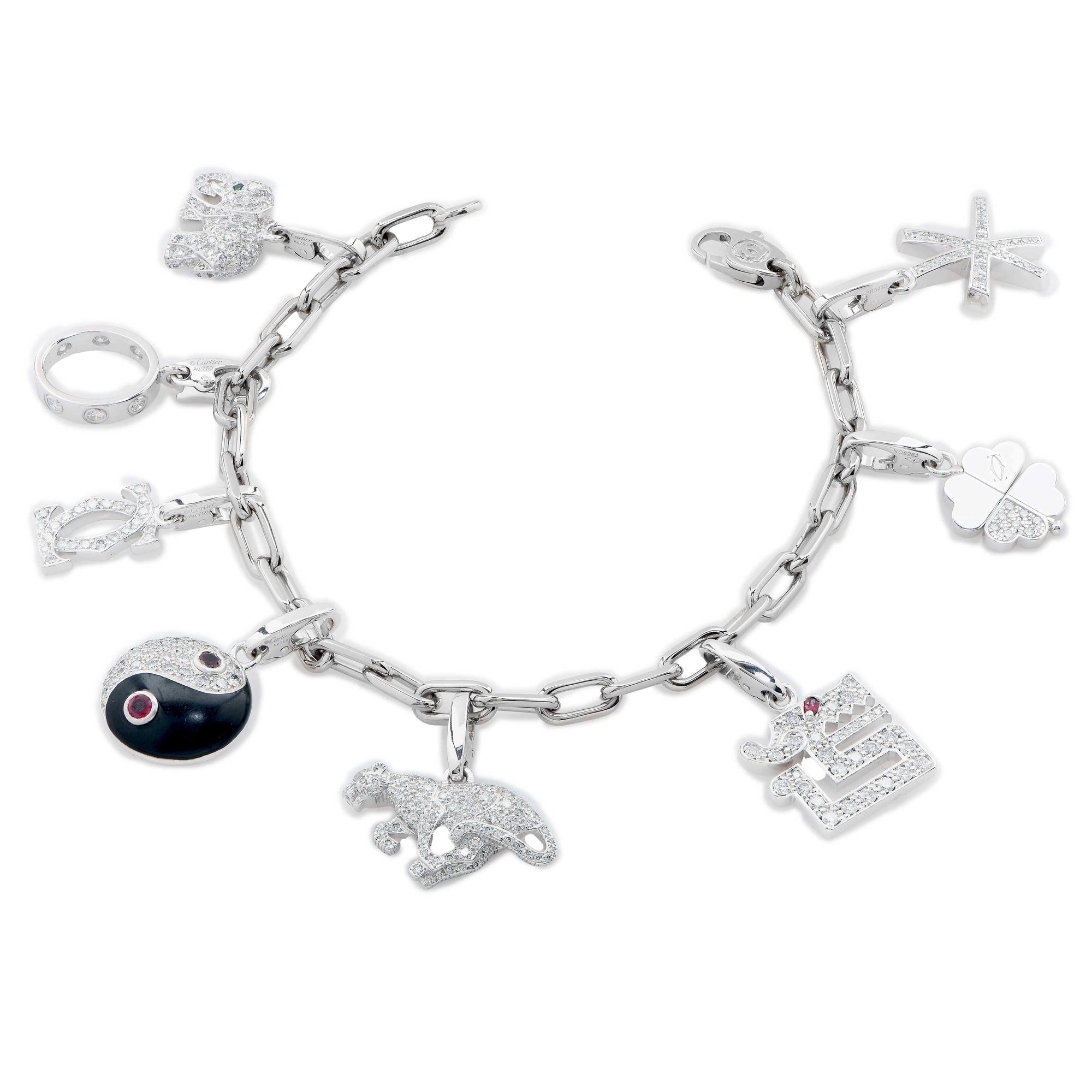 Cartier Charm Bracelet in 18 Karat White Gold With 8 Charms