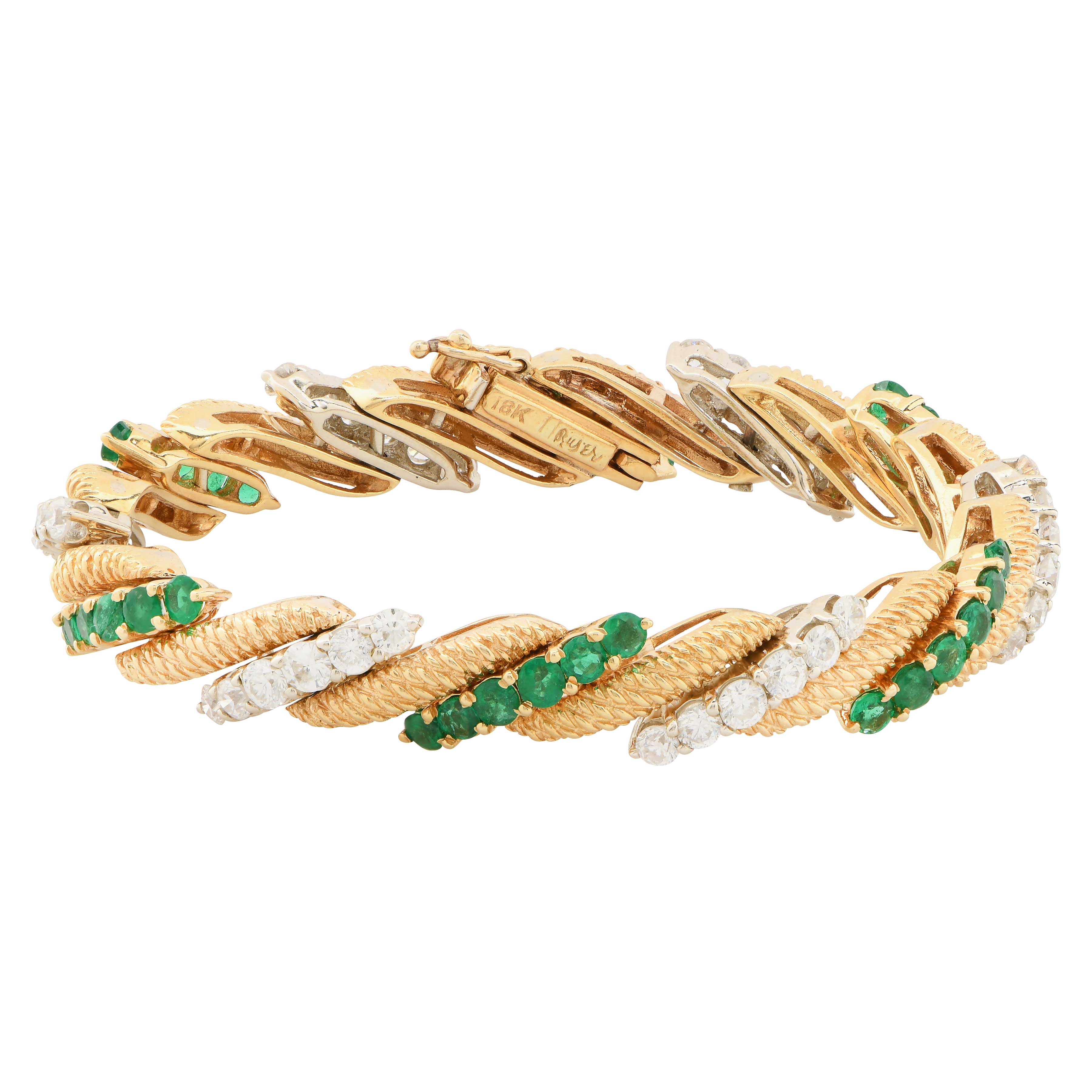 William Ruser Emerald and Diamond 18Kt Yellow Gold Bracelet