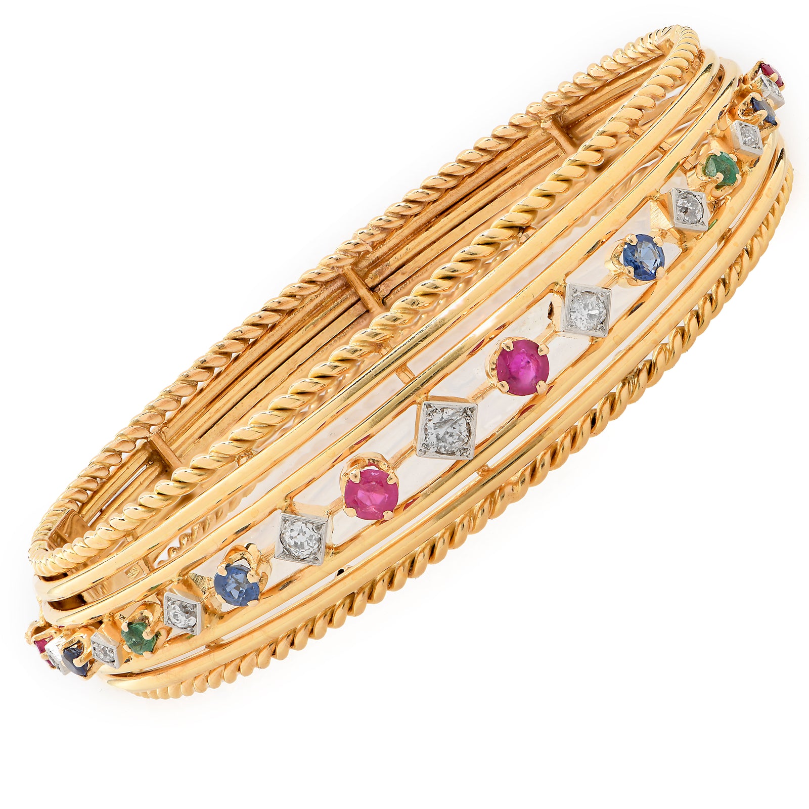 18K Yellow Gold French Volaire Multi-Gemstone Bracelet | 38.3g