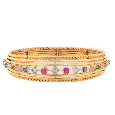 18K Yellow Gold French Volaire Multi-Gemstone Bracelet | 38.3g