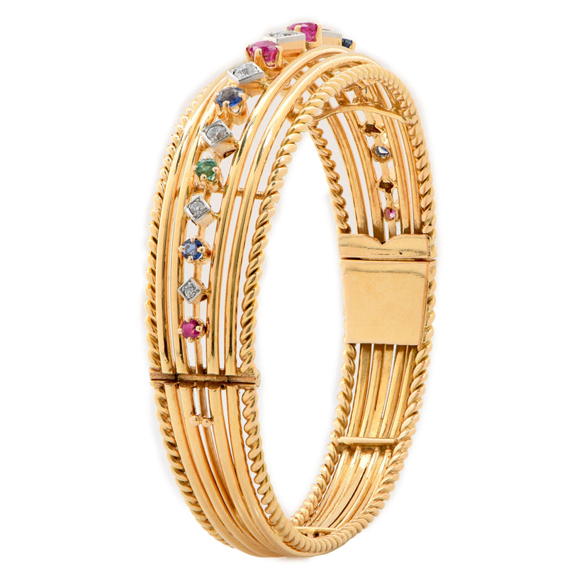 18K Yellow Gold French Volaire Multi-Gemstone Bracelet | 38.3g