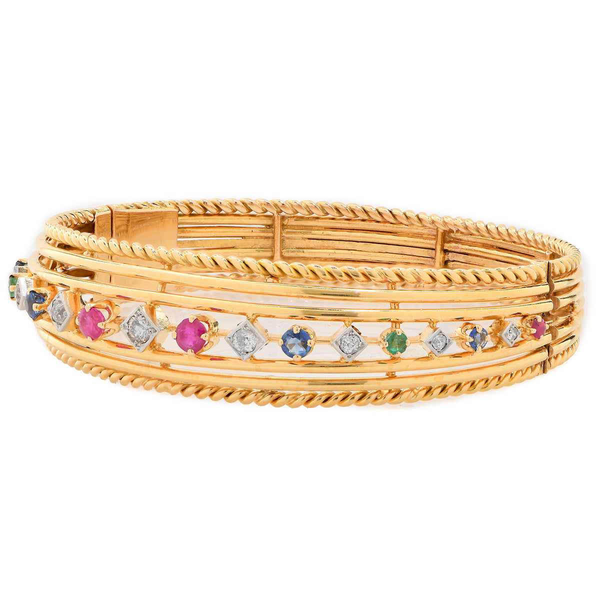 18K Yellow Gold French Volaire Multi-Gemstone Bracelet | 38.3g