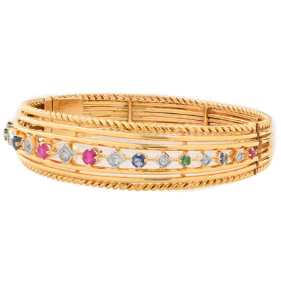 18K Yellow Gold French Volaire Multi-Gemstone Bracelet | 38.3g