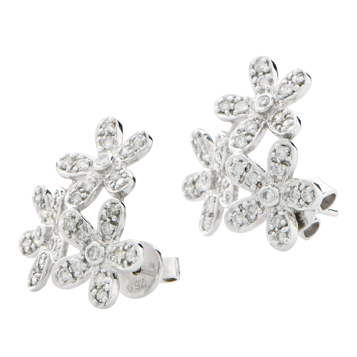 Flower Motif Diamond Earrings in 18 Karat White Gold