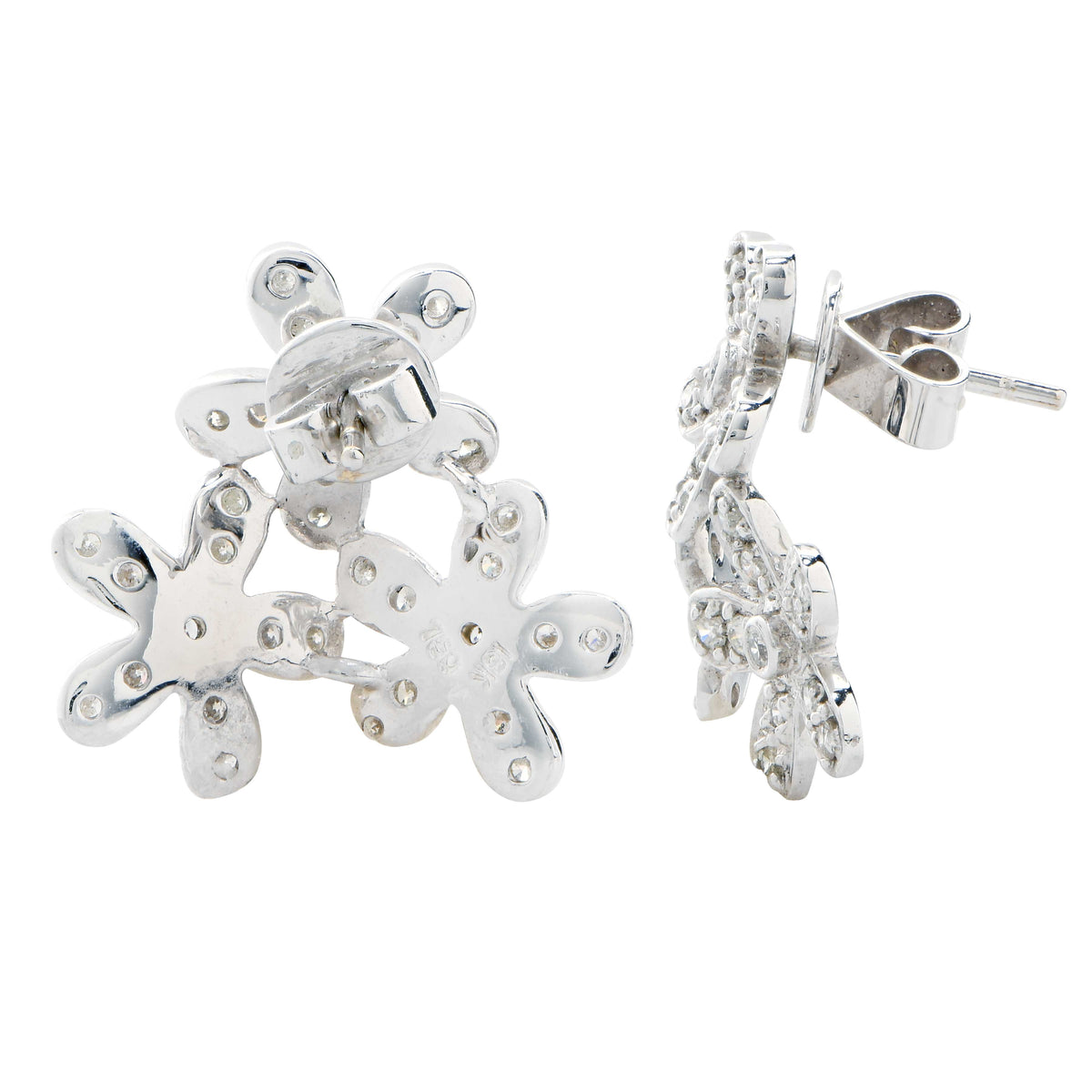 Flower Motif Diamond Earrings in 18 Karat White Gold