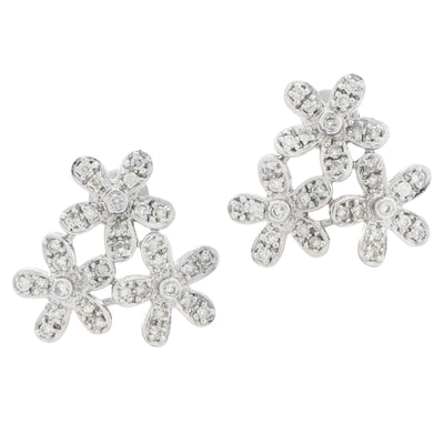 Flower Motif Diamond Earrings in 18 Karat White Gold