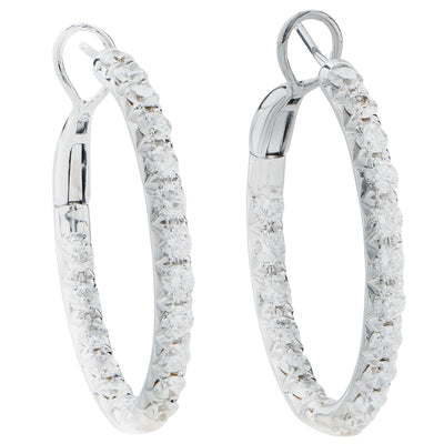 2.64 Carat Diamond Hoop Earrings in 18 Karat White Gold