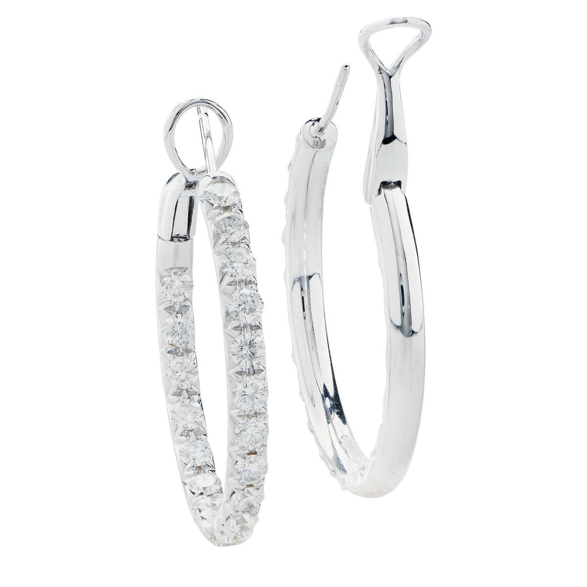 2.64 Carat Diamond Hoop Earrings in 18 Karat White Gold