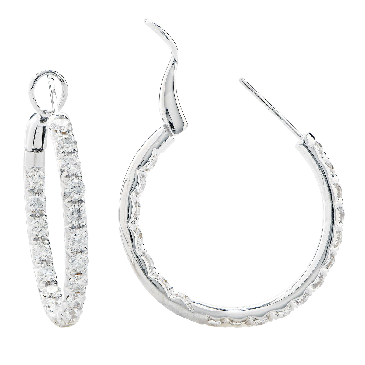 2.64 Carat Diamond Hoop Earrings in 18 Karat White Gold