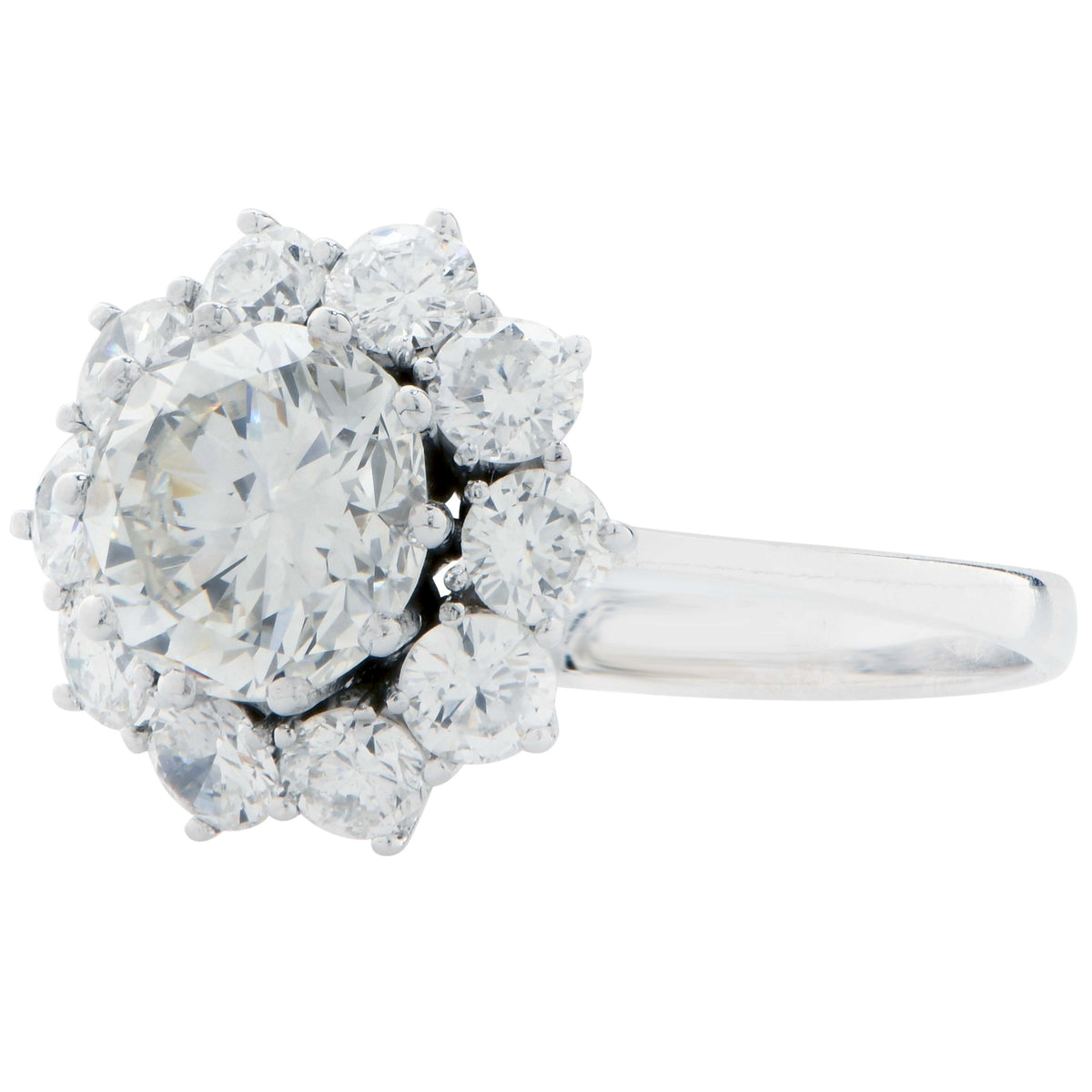 2.41 Carat Total Weight Engagement Ring in 18 Karat White Gold