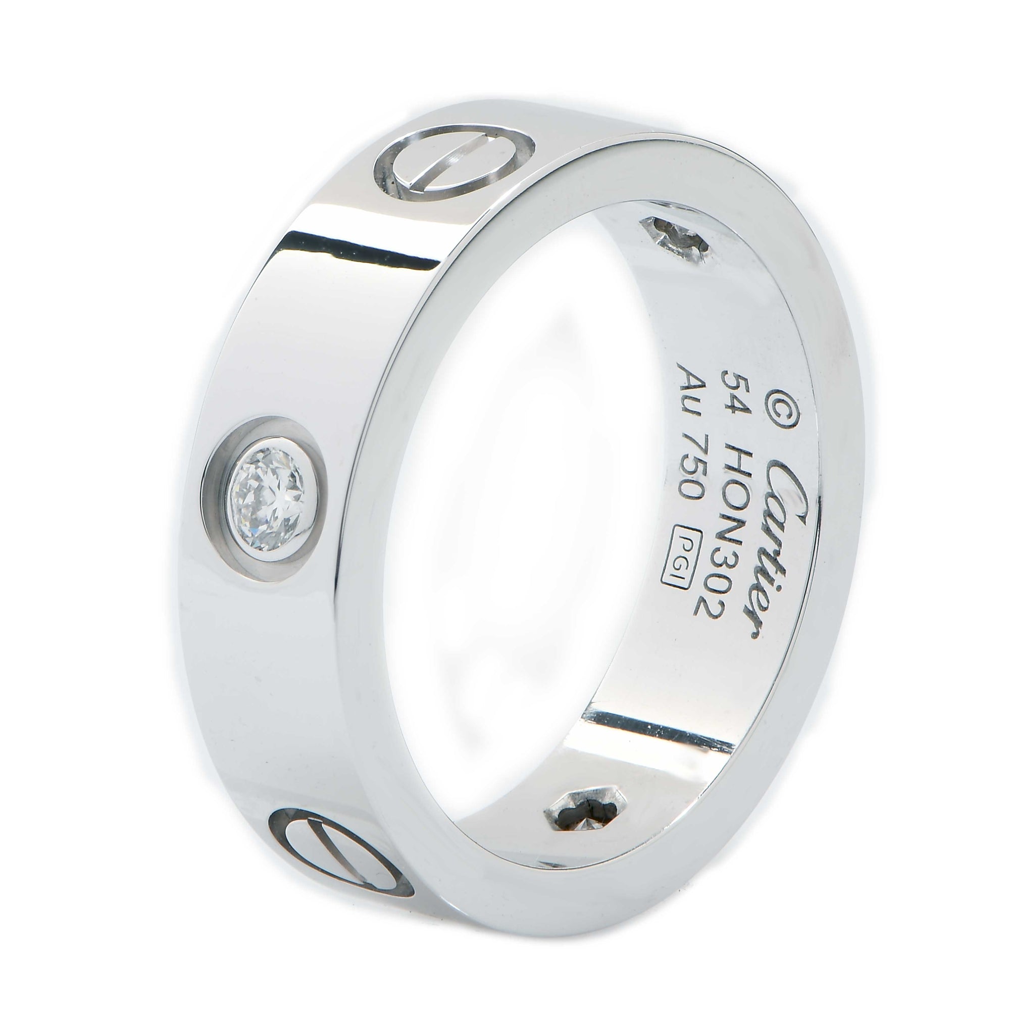 Cartier Three Diamond Love Ring in 18 Karat White Gold