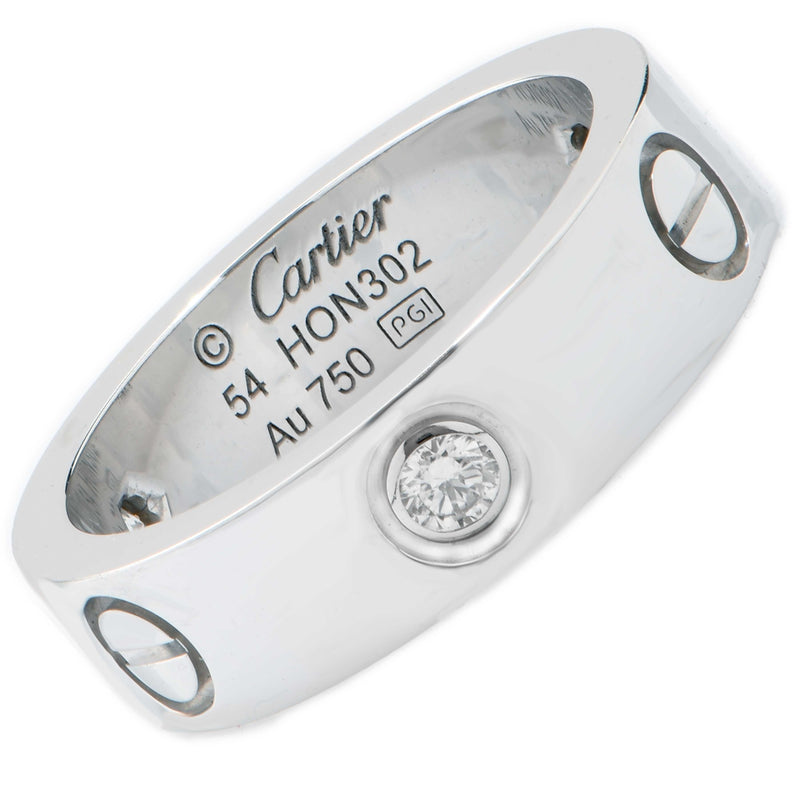 Cartier Three Diamond Love Ring in 18 Karat White Gold