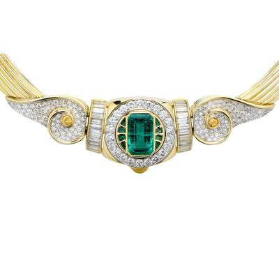 AGL Graded 4.4 Carat Colombian Emerald and Diamond Necklace