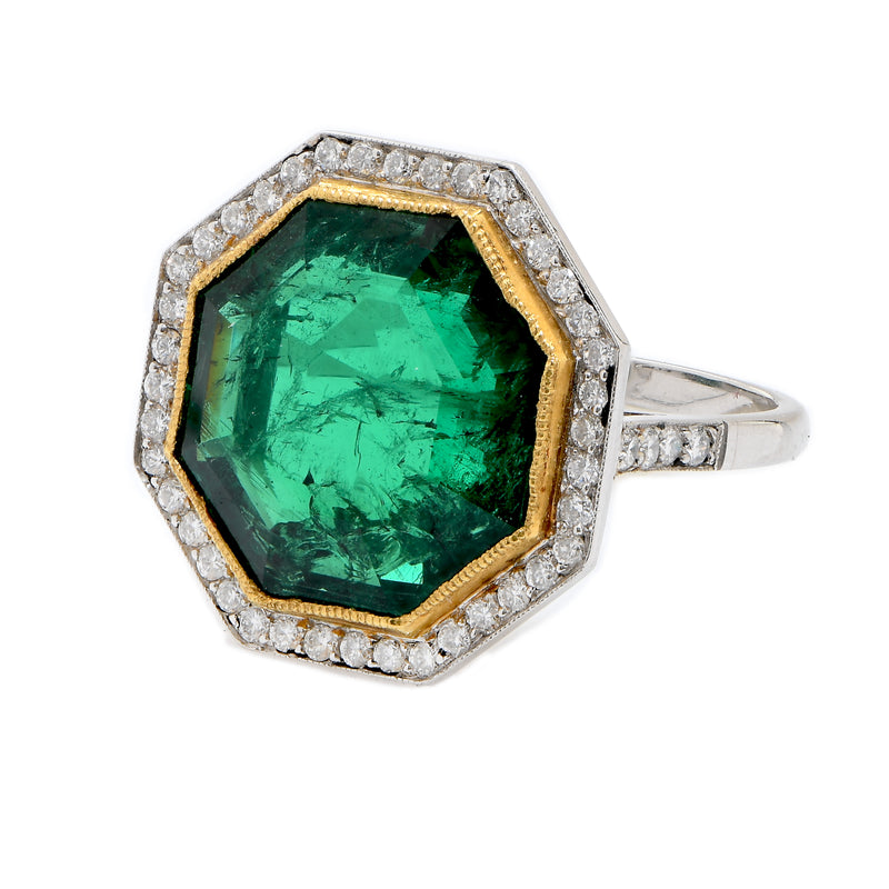 8.5 Carat Ntural GIA Graded Zabian Emerald Diamond Gold Platinum Ring