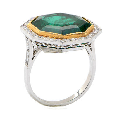 8.5 Carat Ntural GIA Graded Zabian Emerald Diamond Gold Platinum Ring