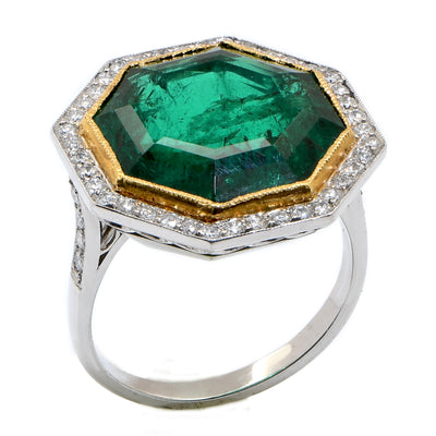 8.5 Carat Ntural GIA Graded Zabian Emerald Diamond Gold Platinum Ring