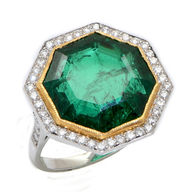 8.5 Carat Ntural GIA Graded Zabian Emerald Diamond Gold Platinum Ring