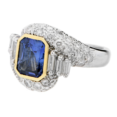 2.25 Carat Emerald Cut Tanzanite and Diamond Ring