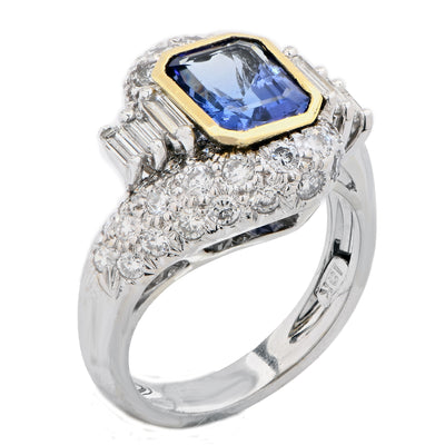 2.25 Carat Emerald Cut Tanzanite and Diamond Ring