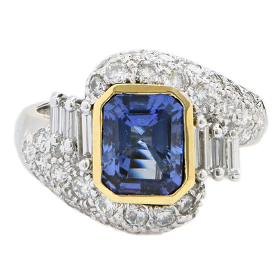 2.25 Carat Emerald Cut Tanzanite and Diamond Ring