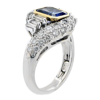 2.25 Carat Emerald Cut Tanzanite and Diamond Ring