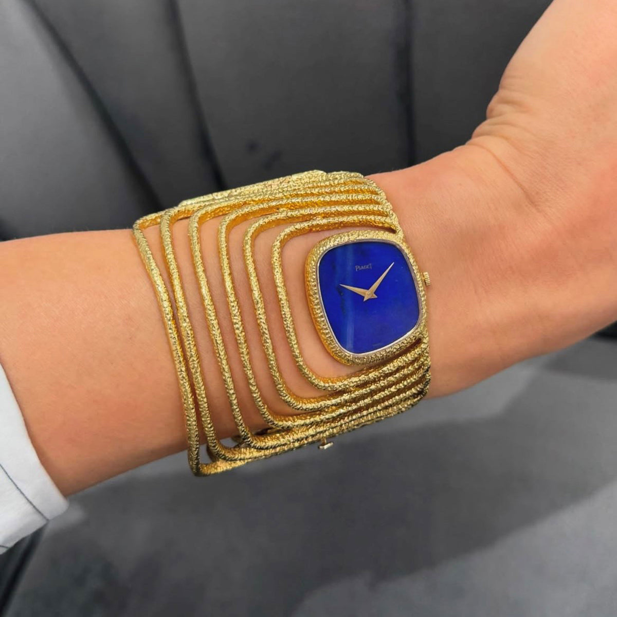 Piaget. A Very Rare 18k Gold and Lapis Lazuli Bracelet Watch