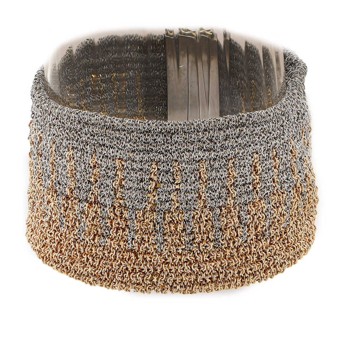 Florentine Loom Woven 18 Karat Yellow and White Gold Bracelet