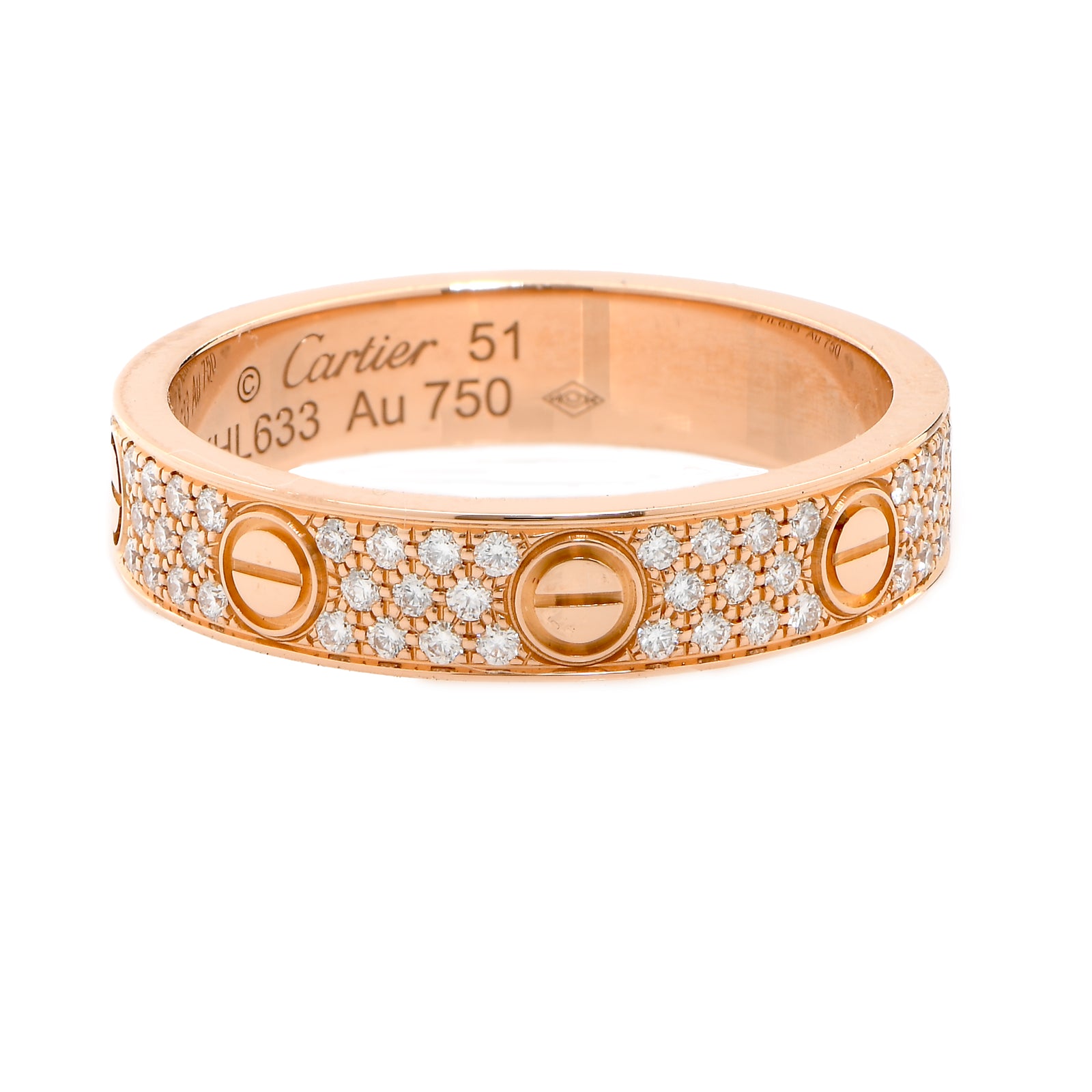 Cartier LOVE Ring, Small Model – 18K Rose Gold with Pavé Diamonds, Size 51