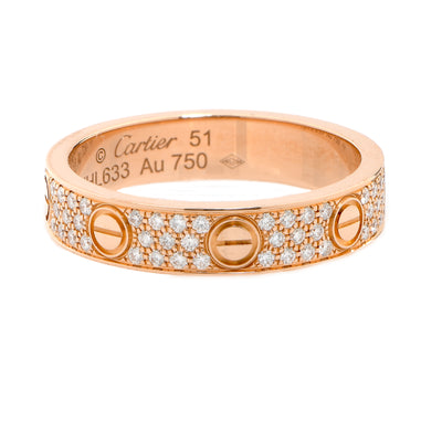 Cartier LOVE Ring, Small Model – 18K Rose Gold with Pavé Diamonds, Size 51