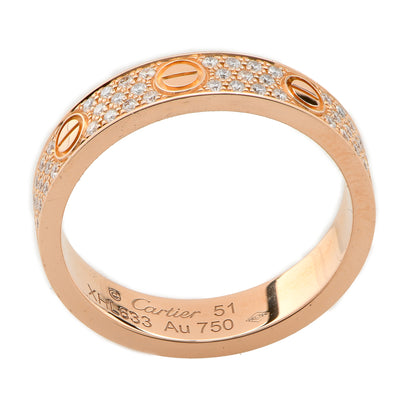 Cartier LOVE Ring, Small Model – 18K Rose Gold with Pavé Diamonds, Size 51