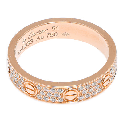 Cartier LOVE Ring, Small Model – 18K Rose Gold with Pavé Diamonds, Size 51