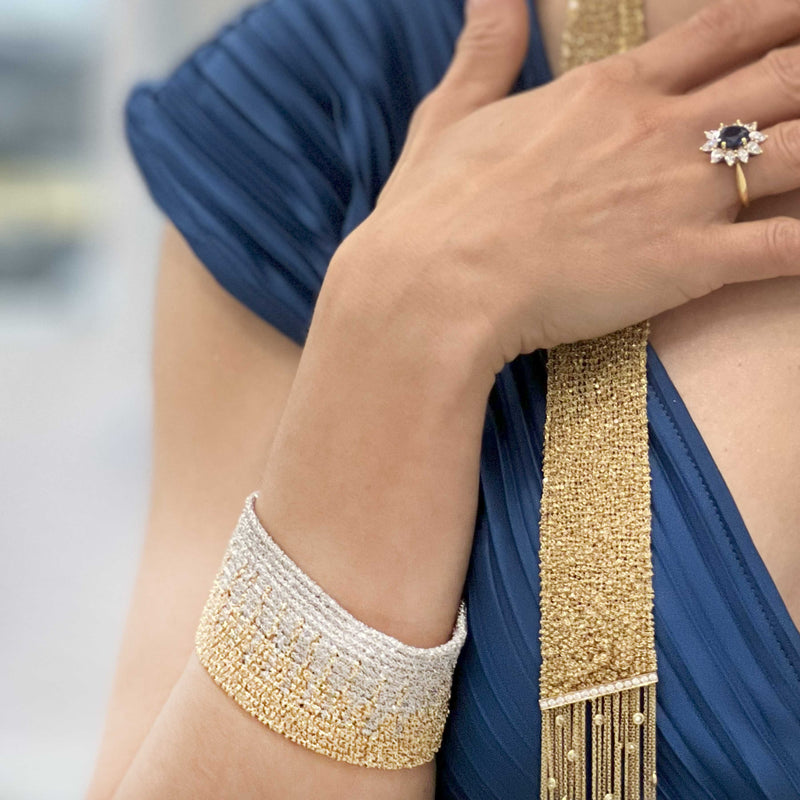 Florentine Loom Woven 18 Karat Yellow and White Gold Bracelet