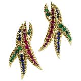 1980's Mauboussin Ruby, Sapphire and Emerald Ear Clips